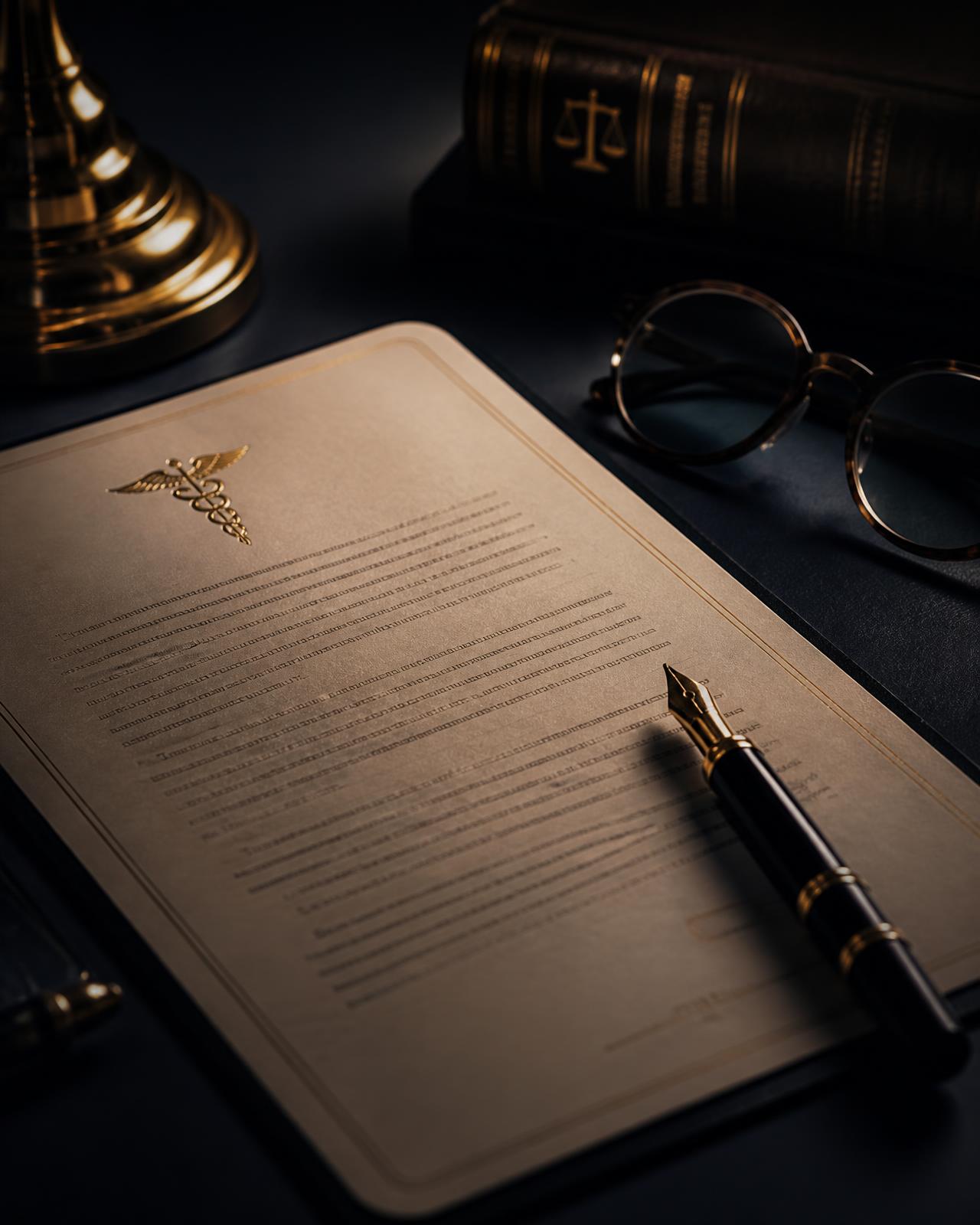Contrato de plano de saúde empresarial sobre mesa de escritório de advocacia